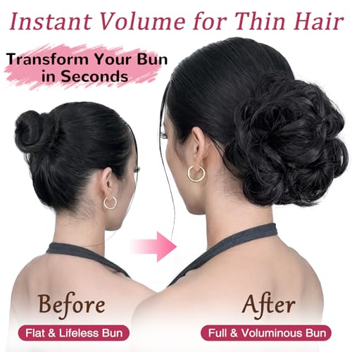MORICA Messy Bun Hair Piece Curly Fake Hair Bun Scrunchies Extensions Synthetic Chignon Updo Hairpieces for Women Dark Brown