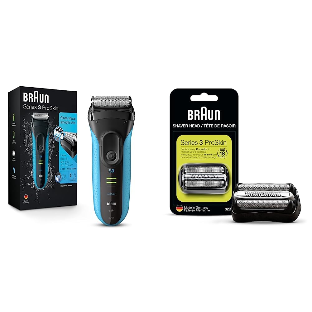 Braun Electric Series 3 Razor - Rechargeable Wet & Dry Foil Shaver for Men | Precision Trimmer, Blue/Black