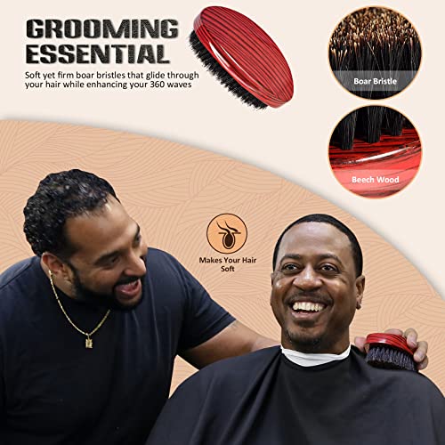 Aosina Medium Wave Brush with Red/Black Boar Bristles for Men