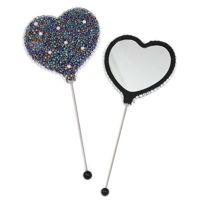 Beadable Heart Handheld Mirrors - 10 Colors with Pearl (10 Pack)