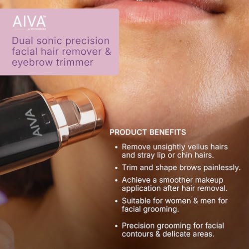 SPA SCIENCES AIVA: 2-in-1/Double Sided Facial Hair Remover & Eyebrow Trimmer USB Rechargeable with Built-in LED Lights