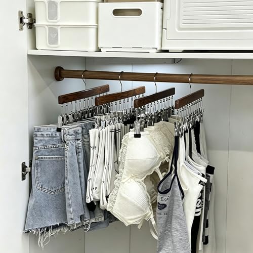 Wooden Pants Hangers with Clips - 2 Pack for Closet Organization