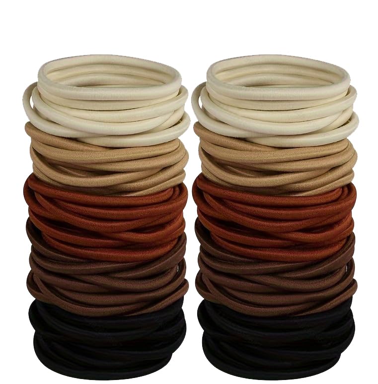 Seamless Elastic Hair Ties - 50 Multicolor Ponytail Holders | No Crease, Snag-Free Design for Travel (4mm)