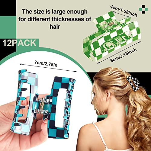 12-Piece Checkered Hair Claw Clips, 3.2-Inch Nonslip Plaid Hair Claws