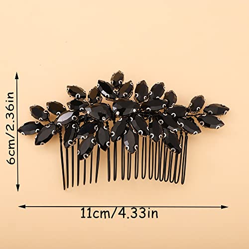 Black Rhinestone Crystal Hair Comb for Bridal & Special Occasions - Teyglen