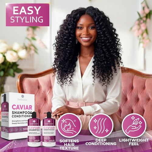 Caviar Shampoo and Conditioner Set - Sulfate Free, Moisturizing and Hydrating for Dry Hair - Salon Formula, Deep Conditioning Hair Treatment - Anti Frizz For Women and Men - 16 Fl Oz (Set of 2)