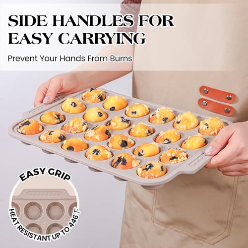 Silicone Muffin Pans Set - 24-Cup Nonstick Baking Tray with Metal Reinforcement