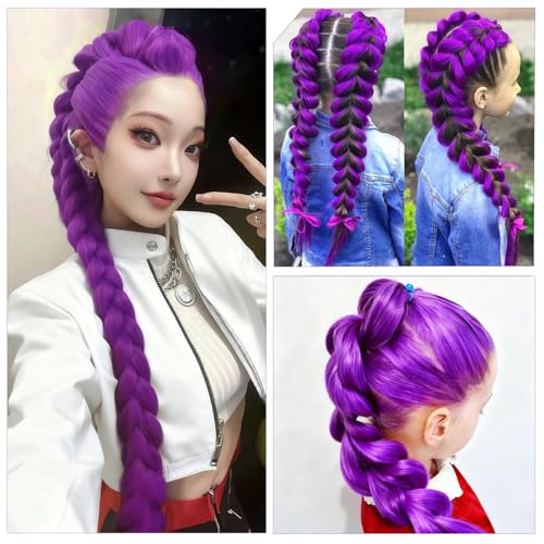 BEFUNNY 24 Inch Purple Pre Stretched Braiding Hair 5 Packs for Natural Braid & Twist Styles