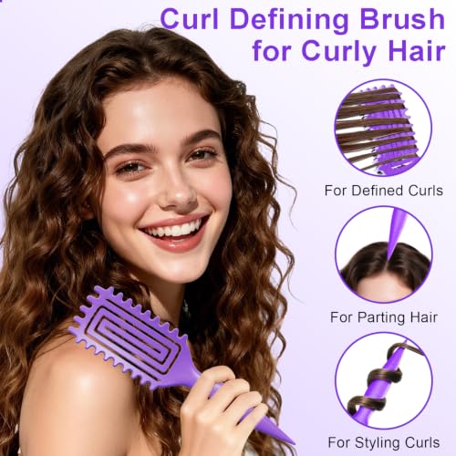 Weldilgit 2-Pack Curl Defining Brush for Wet & Dry Hair - Purple & Green