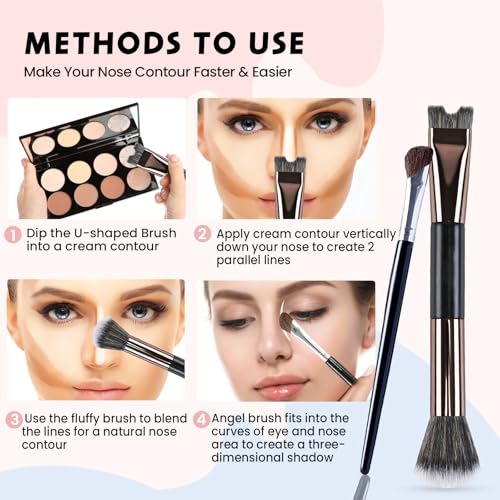 2-in-1 Nose Contour Brush Set - U-Shaped & Fluffy Blending Brush