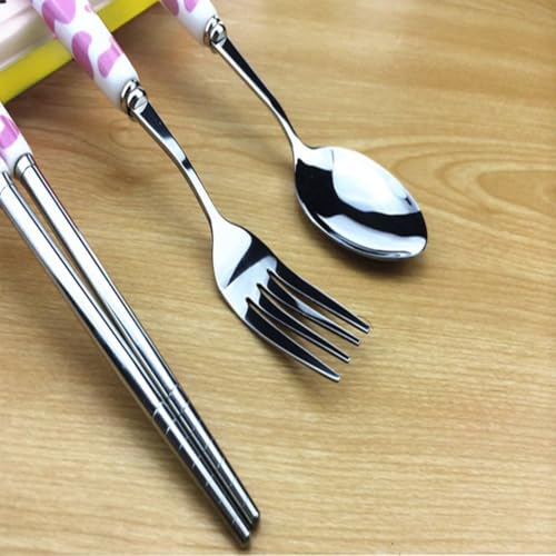Cute Cow Flatware Set - Portable 3-Piece Spoon Fork Chopsticks