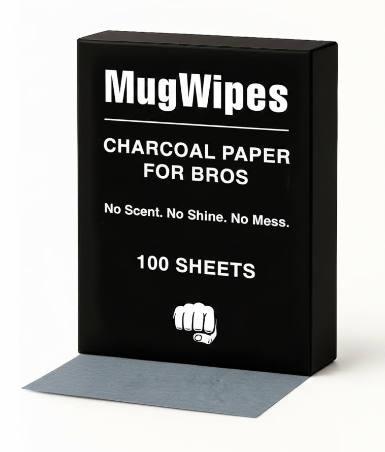 MugWipes Charcoal Face Wipes for Men – Oil & Shine Control, 100 Pack