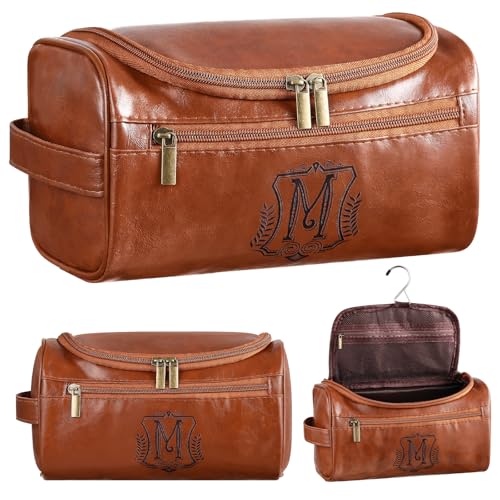 Personalized Leather Toiletry Bag for Men - Monogrammed Travel Organizer