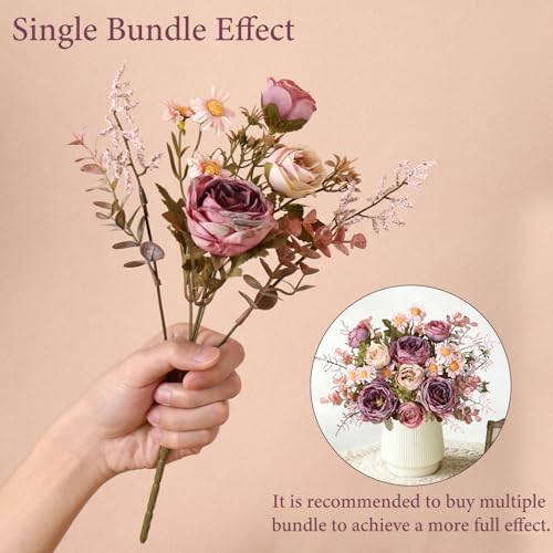 3PCS Pink Artificial Flower Bouquet - Silk Vintage Roses & Daisies