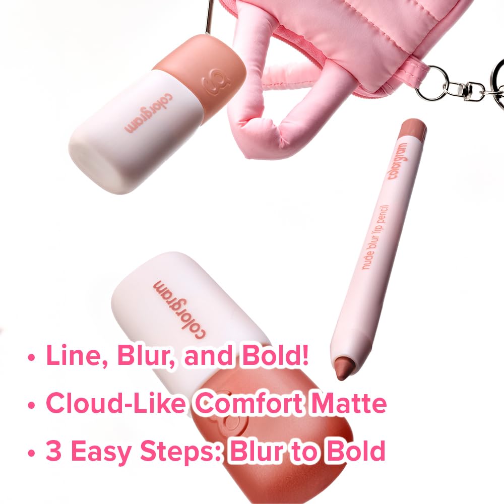 Colorgram Nude Blur Tint Lip Trio Kit - Soft Matte Lip Stain & Cheek Color | 02 Warm | Lightweight & Buildable