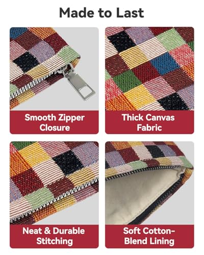 2-Piece Checkered Makeup Bag Set - Canvas Cosmetic Pouch & Travel Organizer