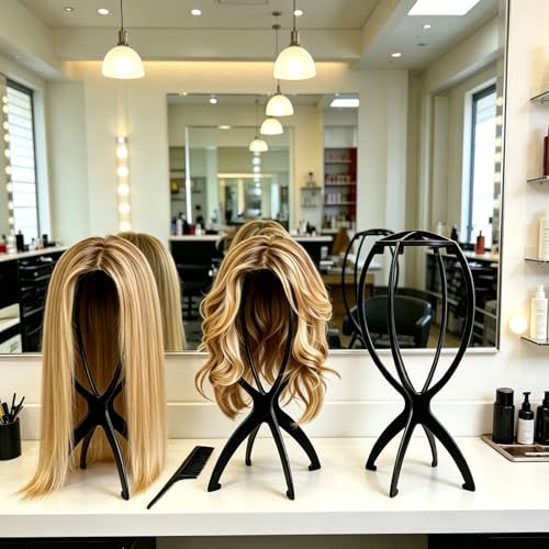 Portable 3-Pack Wig Stand Set with Cap & Comb - 14 Inch