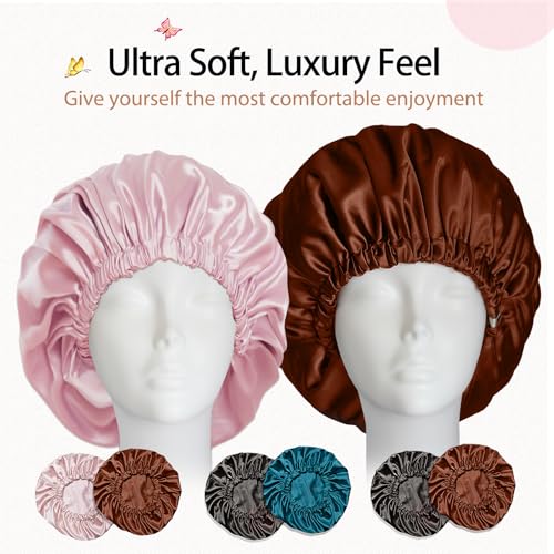 NVNAN 2-Pack Adjustable Satin Bonnet - Double Layer Sleep Cap for Hair Care