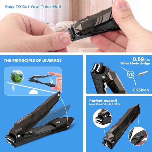INXEN 2 Pack Black Nail Clippers Set with Catcher - Small & Large Heavy Duty Stainless Steel Manicure Tools for Men & Women