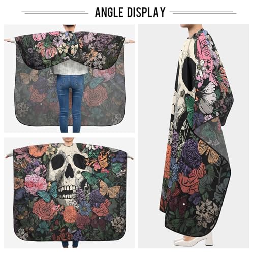 ALAZA Multi1 Vintage Skull Flowers Barber Cape Waterproof Haircut Apron 55x65 Inch