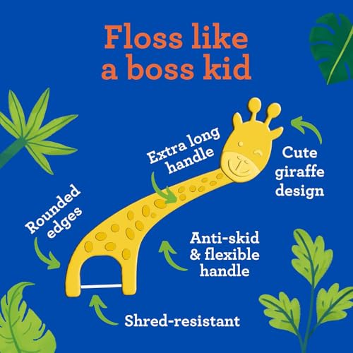 GuruNanda Giraffe Dental Floss Picks for Kids, Berry Flavor, 90 Count