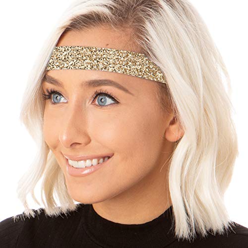 Hipsy Adjustable No Slip Bling Glitter Headband 2-Pack - Navy Blue & Gold