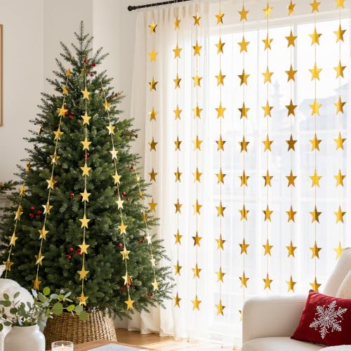 Gold Star Garland - 10 Pack, 130 Feet Party Decoration for Events