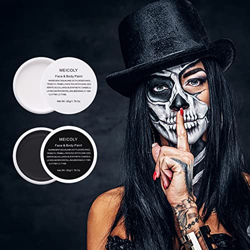 MEICOLY 6Pcs Halloween Black & White Face Paint Kit - Pro Oil-Based Makeup for Clowns Zombies & Cosplay