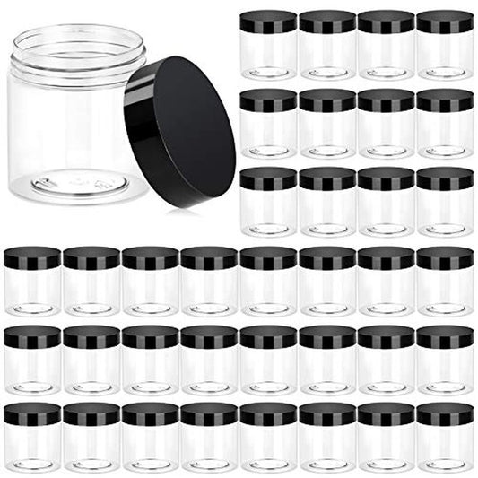 Eternal Moment 36 Pack 4 OZ Plastic Jars Round Clear Cosmetic Container Jars with Lids, Perfect for Lotion, Cream, Ointments, Makeup, Eye Shadow, Rhinestone, Samples, Pot, Travel Storage