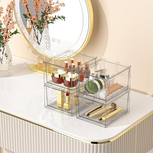 SpaceHacks 2 Pack Stackable Clear Makeup Organizer Drawers