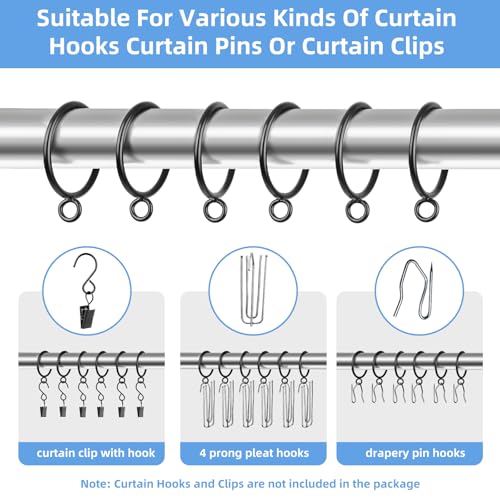 48 Pack Black Metal Curtain Rings with Eyelets for Pinch Pleat Curtains