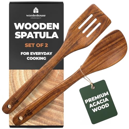 Acacia Wood Spatula Set - 2-Piece Kitchen Utensils for Nonstick Pans