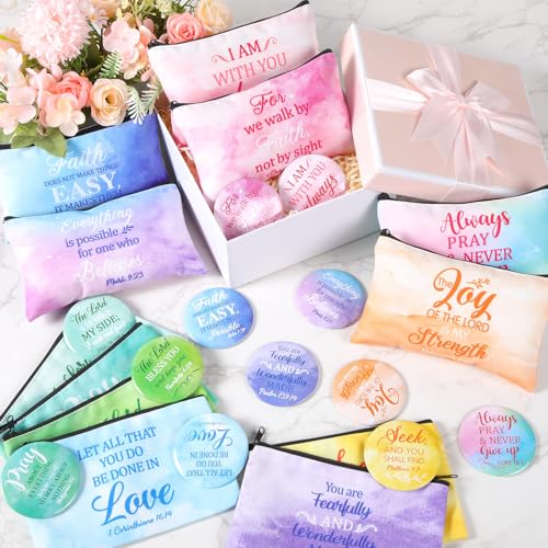 Geelin 24 Pcs Watercolor Christian Gifts for Women - Makeup Bags & Mirrors
