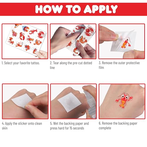 120 PCS Crawfish Boil Temporary Tattoos Kids & Adults - F. Multiple Sheets