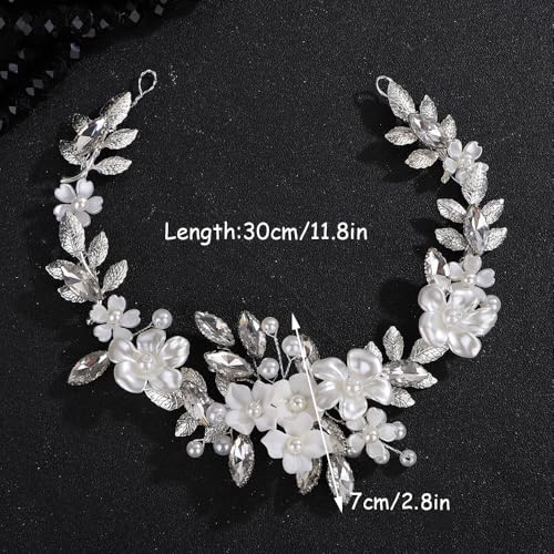 Silver Leaf Flower Hair Vine for Women Wedding Bridal Hair Accessories