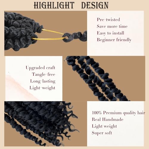 16 Inch Pre-Twisted Passion Twist Crochet Hair - 8 Packs Natural Black