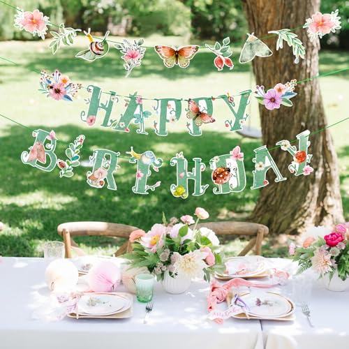 Sage Green Butterfly Happy Birthday Banner - Pre-Strung Party Decor