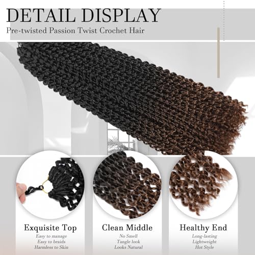 MCNJM Passion Twist Hair 16 Inch T/30# - 8 Packs Water Wave Crochet Extensions for Black Women