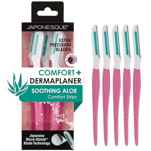 Japonesque Dermaplaner with Aloe Comfort Strip - Facial Hair Removal & Exfoliation Tool, 5 Pack