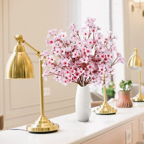Artificial Cherry Blossom Flowers - 4 Faux Silk Stems for Home Decor