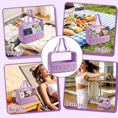 Purple Gymnast Makeup Bag - Glitter Chenille Cosmetic Pouch