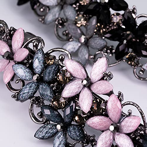 Elegant Rhinestone Hair Clips for Women - Pink & Dark Blue/Black & Gray Flowers