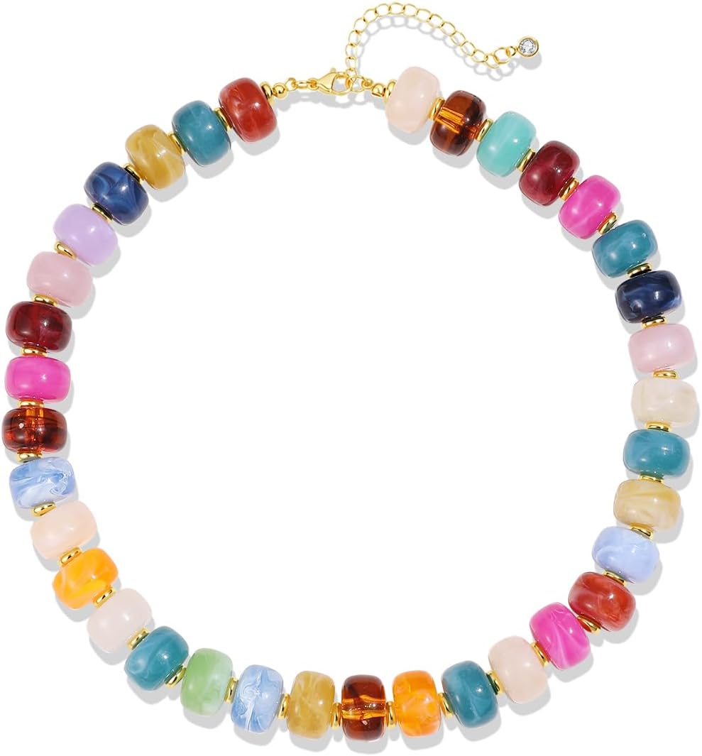 Colorful Beaded Necklace - Chunky Resin Choker for Women | Boho Y2K Statement Jewelry
