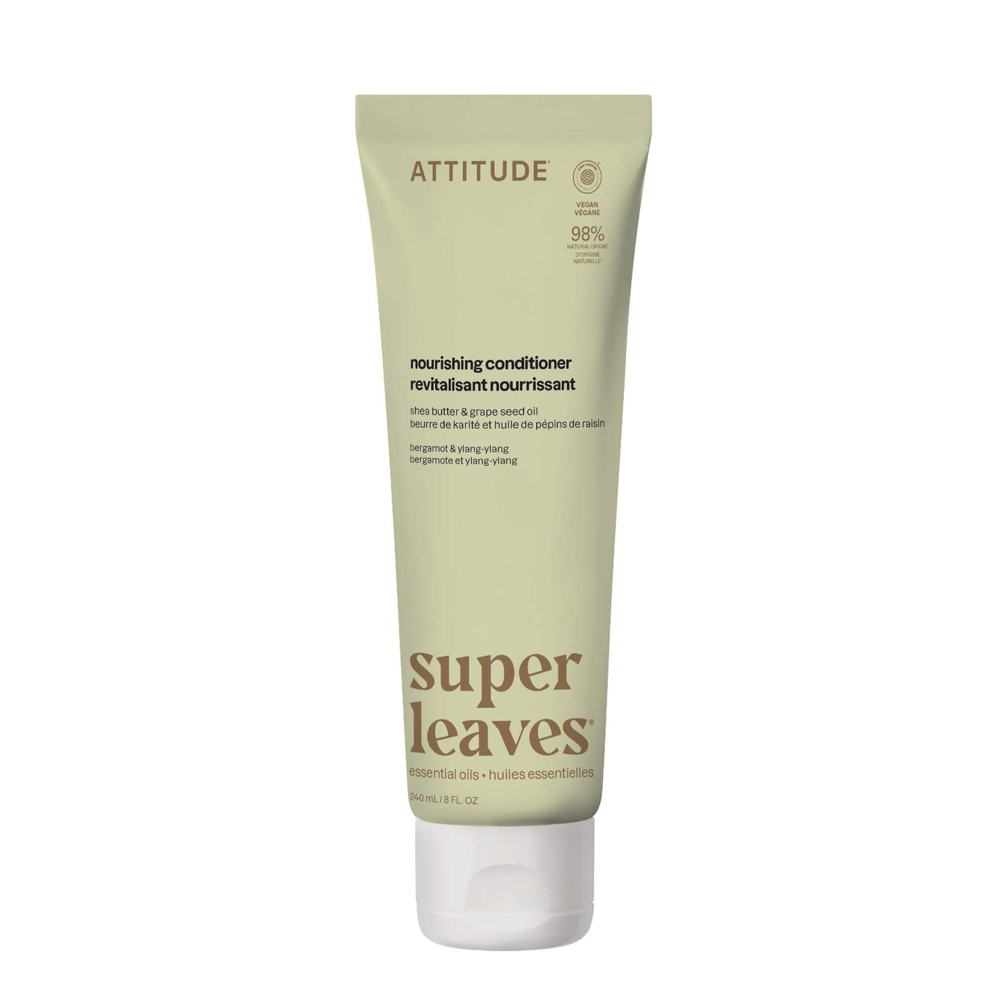 ATTITUDE Nourishing Conditioner for Dry & Damaged Hair, Essential Oils, EWG Verified, Vegan Clean Beauty Hair Care, Bergamot & Ylang Ylang, 8 Fl Oz