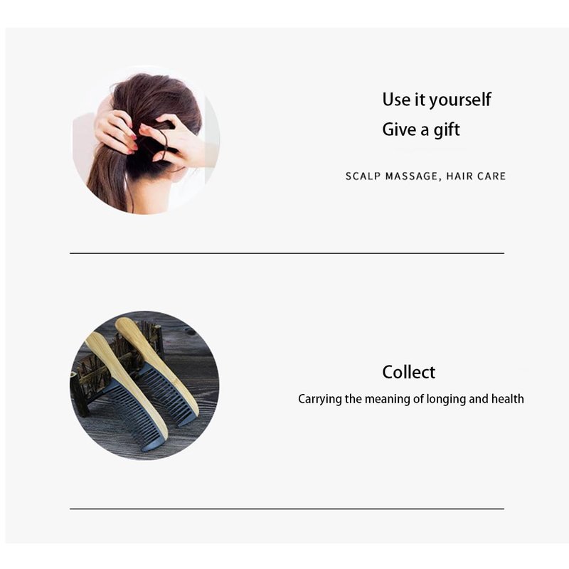Natural Bakelite Wood Comb for Scalp Massage & Hair Care - Eco-Friendly Bamboo Wood Comb with Ergonomic Handle, Gift for Family & Friends (6.1 Inch, Black)(MediumA1)