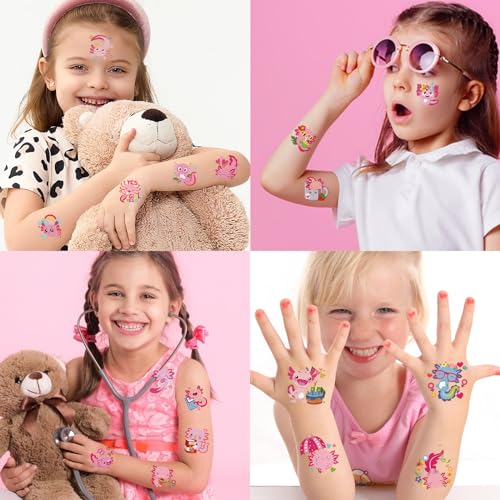 Kids Axolotl Temporary Tattoos - 96pcs, Safe & Removable Party Favors