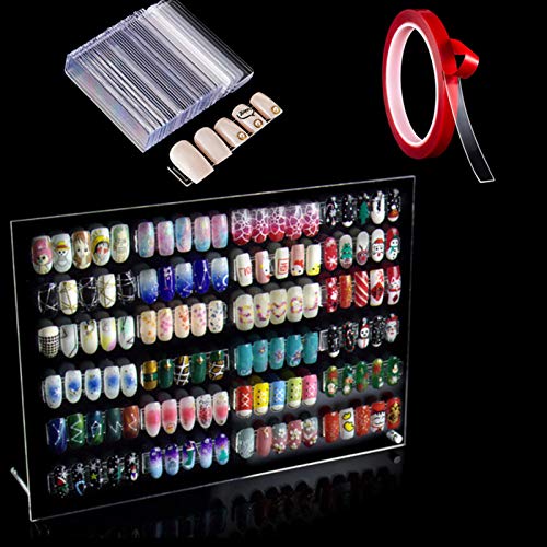 Transparent Acrylic Nail Art Display Holder with 50 Stands & Double Sided Tape