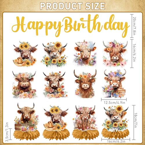 19PCS Highland Cow Birthday Decorations Set - Farm Theme Party Supplies