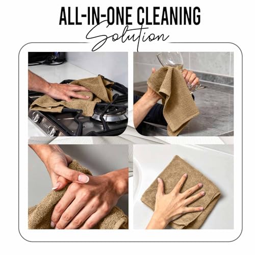 RIVERSIDE Tan Washcloths, 12 Pack - 100% Cotton, 12x12 Inches, Soft & Absorbent