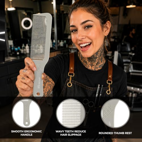 Styling Gear Gray Barber Comb for Flat Top & Fades Heat-Resistant Clipper Comb